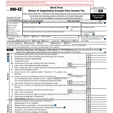 Document preview: IRS Form f990ez — IRS, United States (CERFA n°990EZ)