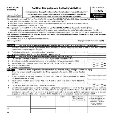 Document preview: IRS Form f990sc — IRS, United States (CERFA n°990SC)