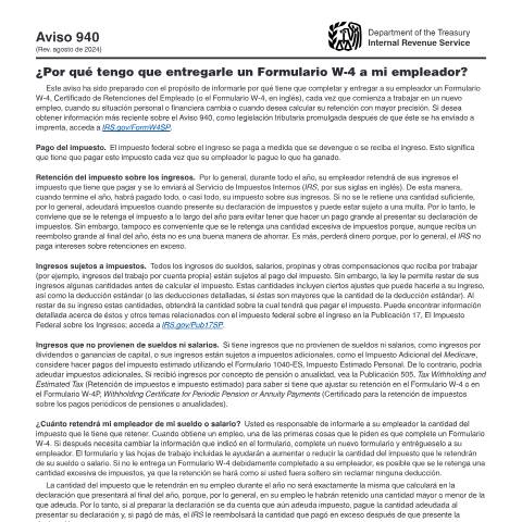 Document preview: IRS Other n940sp — IRS, United States