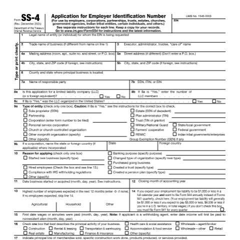 Document preview: IRS Form fss4 — IRS, United States (CERFA n°SS4)