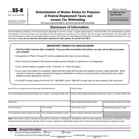 Document preview: IRS Form fss8 — IRS, United States (CERFA n°SS8)