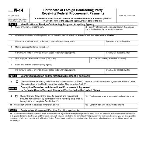 Document preview: IRS Form fw14 — IRS, United States (CERFA n°W14)