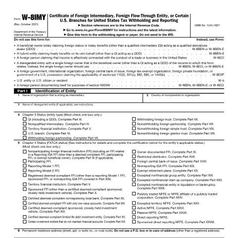 Document preview: IRS Form fw8imy — IRS, United States (CERFA n°W8IMY)