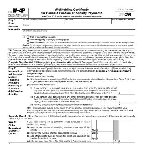 Document preview: IRS Form fw4p — IRS, United States (CERFA n°W4P)