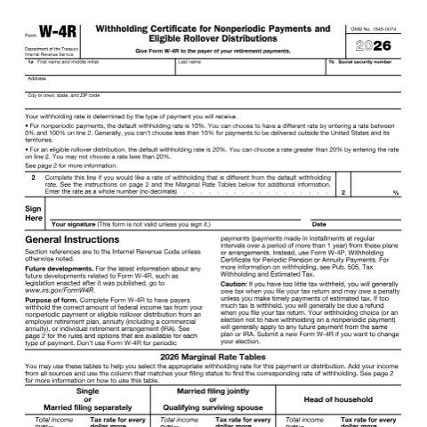 Document preview: IRS Form fw4r — IRS, United States (CERFA n°W4R)