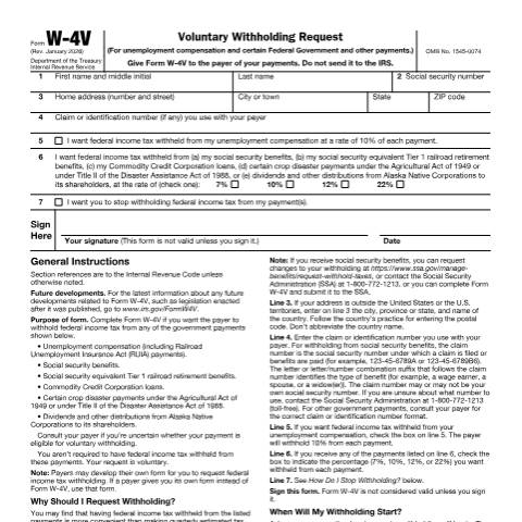 Document preview: IRS Form fw4v — IRS, United States (CERFA n°W4V)