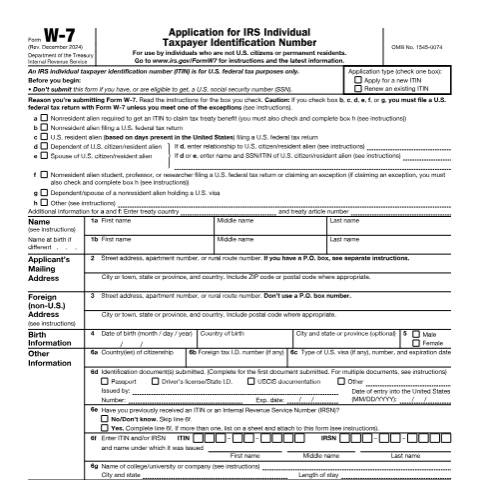 Document preview: IRS Form fw7 — IRS, United States (CERFA n°W7)