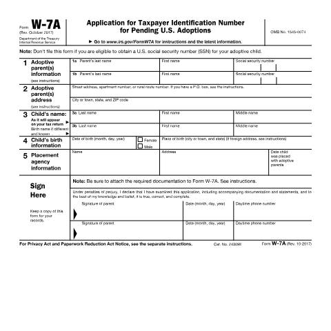 Document preview: IRS Form fw7a — IRS, United States (CERFA n°W7A)