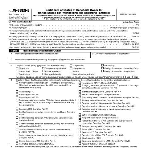 Document preview: IRS Form fw8bene — IRS, United States (CERFA n°W8BENE)