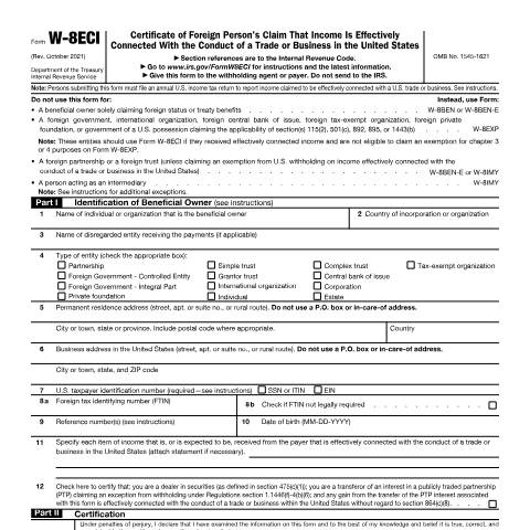 Document preview: IRS Form fw8eci — IRS, United States (CERFA n°W8ECI)