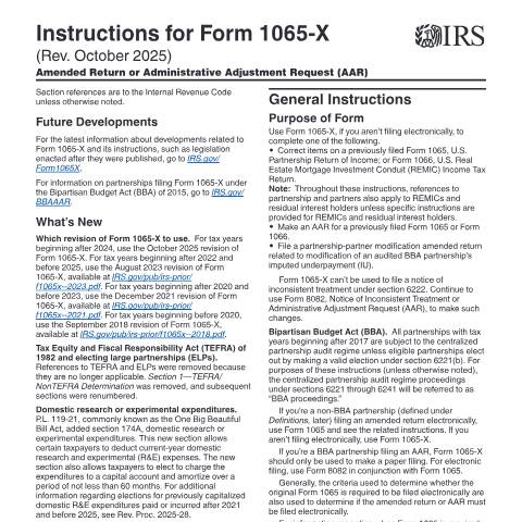 Document preview: IRS Instructions i1065x — IRS, United States (CERFA n°INST-1065X)