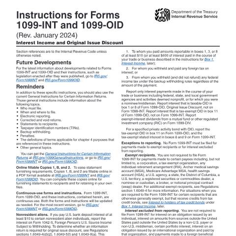 Document preview: IRS Instructions i1099int — IRS, United States (CERFA n°INST-1099INT)