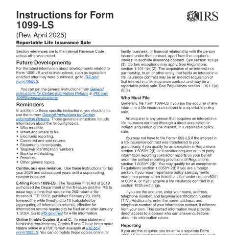Document preview: IRS Instructions i1099ls — IRS, United States (CERFA n°INST-1099LS)