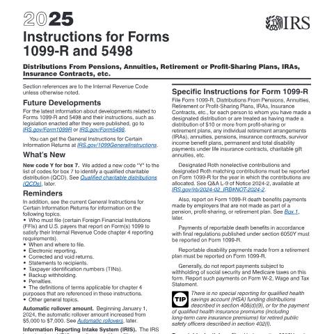 Document preview: IRS Instructions i1099r — IRS, United States (CERFA n°INST-1099R)