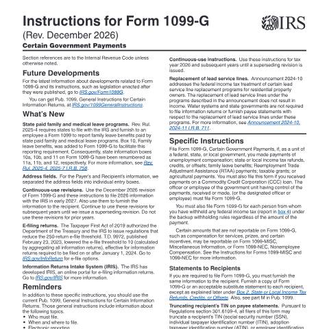Document preview: IRS Instructions i1099g — IRS, United States (CERFA n°INST-1099G)