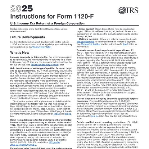 Document preview: IRS Instructions i1120f — IRS, United States (CERFA n°INST-1120F)