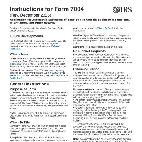 Document preview: IRS Instructions i7004 — IRS, United States (CERFA n°INST-7004)