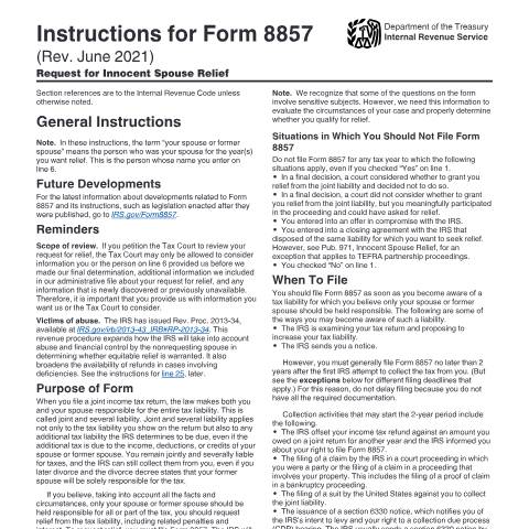 Document preview: IRS Instructions i8857 — IRS, United States (CERFA n°INST-8857)