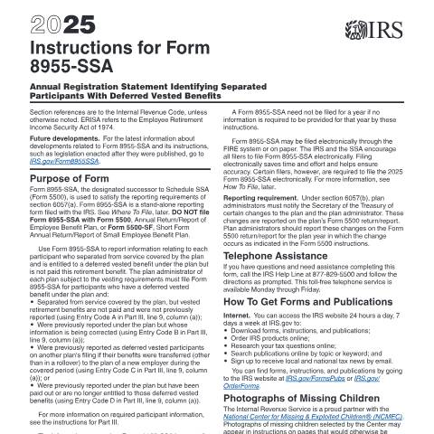 Document preview: IRS Instructions i8955ssa — IRS, United States (CERFA n°INST-8955SSA)