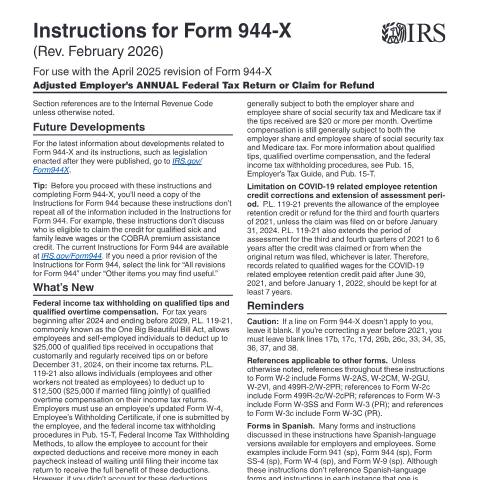 Document preview: IRS Instructions i944x — IRS, United States (CERFA n°INST-944X)
