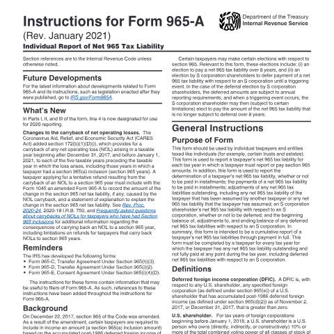 Document preview: IRS Instructions i965a — IRS, United States (CERFA n°INST-965A)