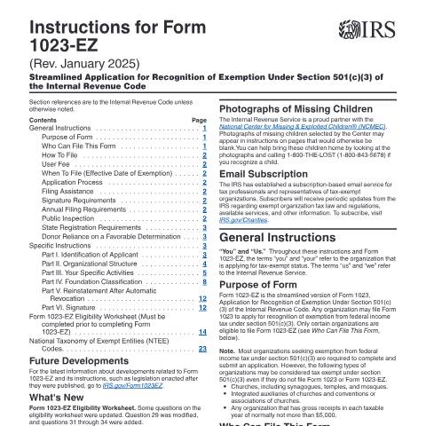 Document preview: IRS Instructions i1023ez — IRS, United States (CERFA n°INST-1023EZ)