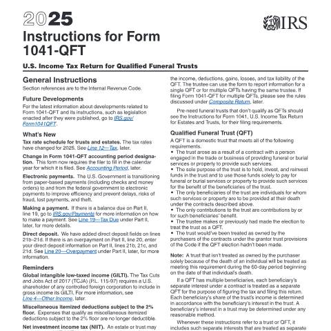 Document preview: IRS Instructions i1041qft — IRS, United States (CERFA n°INST-1041QFT)