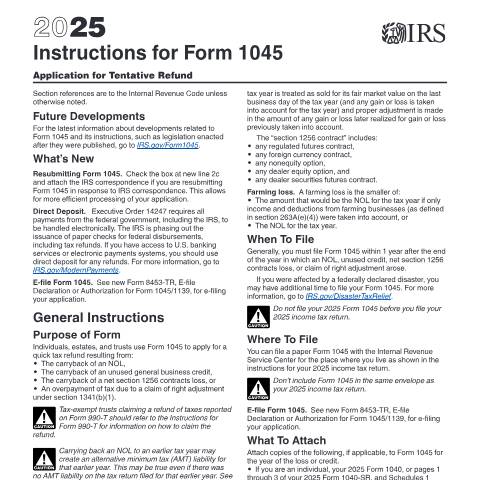 Document preview: IRS Instructions i1045 — IRS, United States (CERFA n°INST-1045)