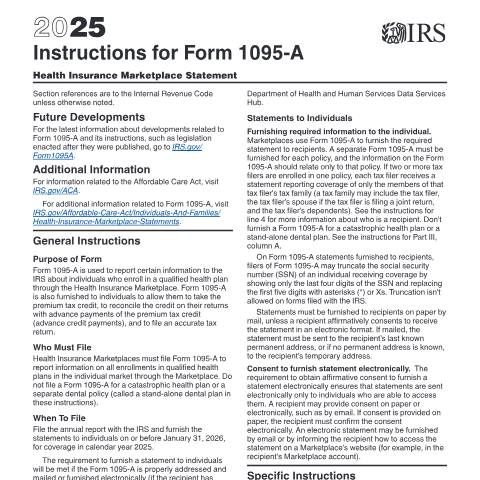 Document preview: IRS Instructions i1095a — IRS, United States (CERFA n°INST-1095A)