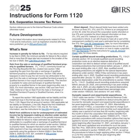Document preview: IRS Instructions i1120 — IRS, United States (CERFA n°INST-1120)