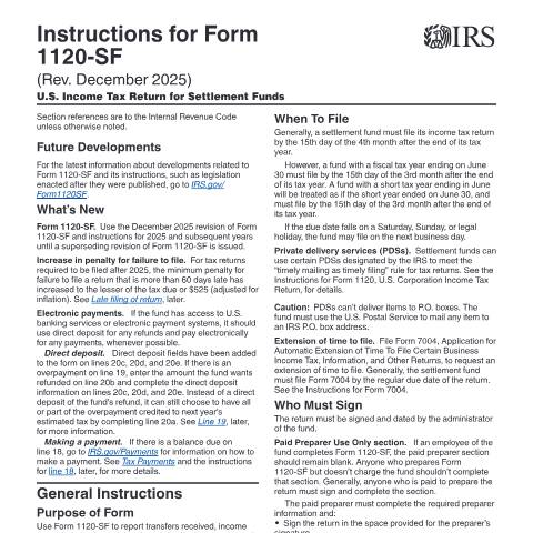 Document preview: IRS Instructions i1120sf — IRS, United States (CERFA n°INST-1120SF)