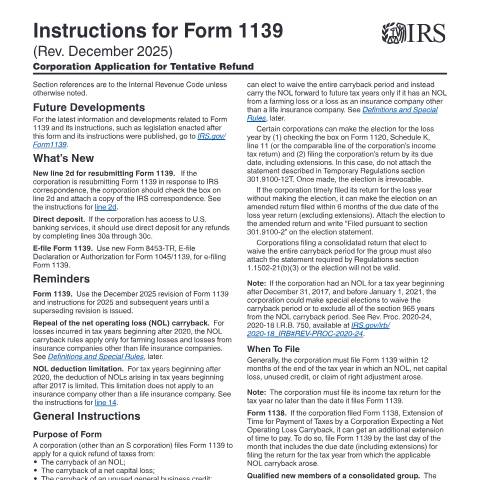 Document preview: IRS Instructions i1139 — IRS, United States (CERFA n°INST-1139)