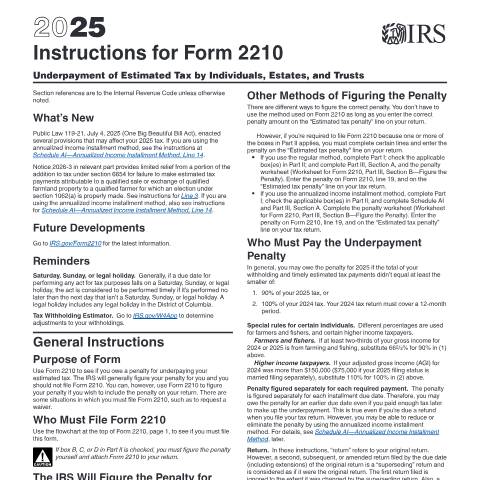 Document preview: IRS Instructions i2210 — IRS, United States (CERFA n°INST-2210)