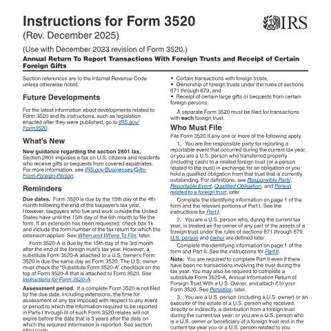 Document preview: IRS Instructions i3520 — IRS, United States (CERFA n°INST-3520)