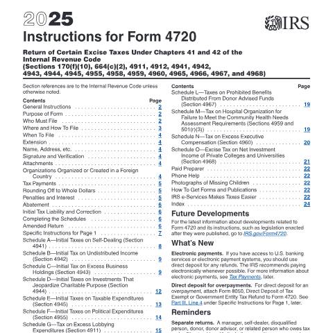 Document preview: IRS Instructions i4720 — IRS, United States (CERFA n°INST-4720)
