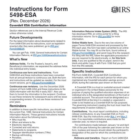 Document preview: IRS Instructions i5498e — IRS, United States (CERFA n°INST-5498E)