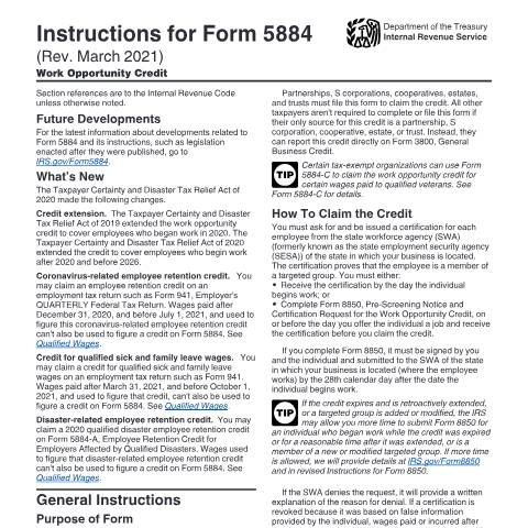 Document preview: IRS Instructions i5884 — IRS, United States (CERFA n°INST-5884)