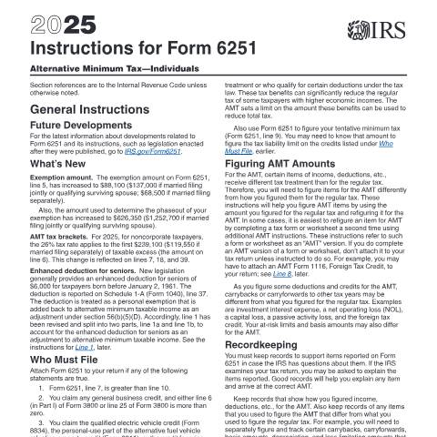 Document preview: IRS Instructions i6251 — IRS, United States (CERFA n°INST-6251)