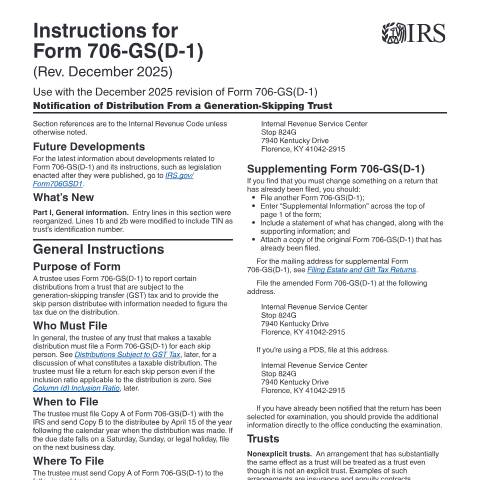 Document preview: IRS Instructions i706gsd1 — IRS, United States (CERFA n°INST-706GSD1)