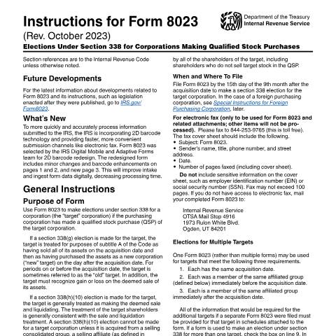 Document preview: IRS Instructions i8023 — IRS, United States (CERFA n°INST-8023)