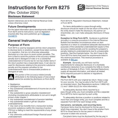 Document preview: IRS Instructions i8275 — IRS, United States (CERFA n°INST-8275)