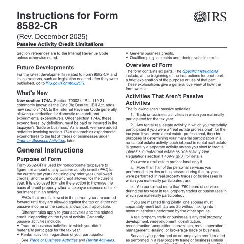 Document preview: IRS Instructions i8582cr — IRS, United States (CERFA n°INST-8582CR)