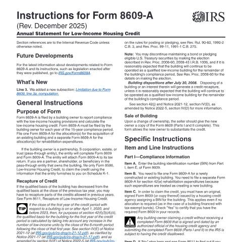 Document preview: IRS Instructions i8609a — IRS, United States (CERFA n°INST-8609A)