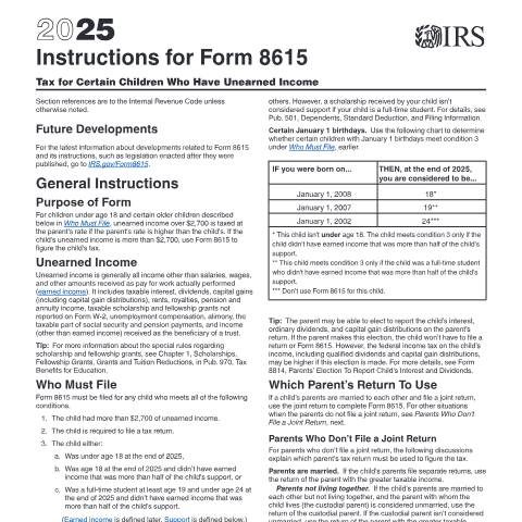 Document preview: IRS Instructions i8615 — IRS, United States (CERFA n°INST-8615)