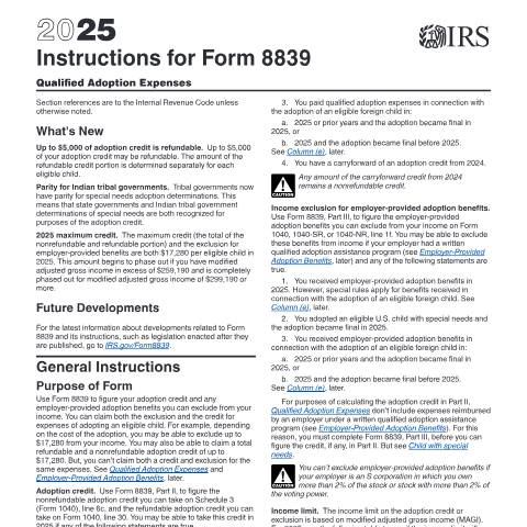 Document preview: IRS Instructions i8839 — IRS, United States (CERFA n°INST-8839)