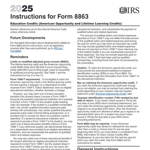 Document preview: IRS Instructions i8863 — IRS, United States (CERFA n°INST-8863)