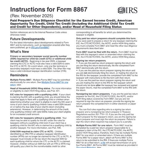 Document preview: IRS Instructions i8867 — IRS, United States (CERFA n°INST-8867)