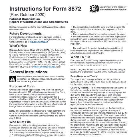 Document preview: IRS Instructions i8872 — IRS, United States (CERFA n°INST-8872)