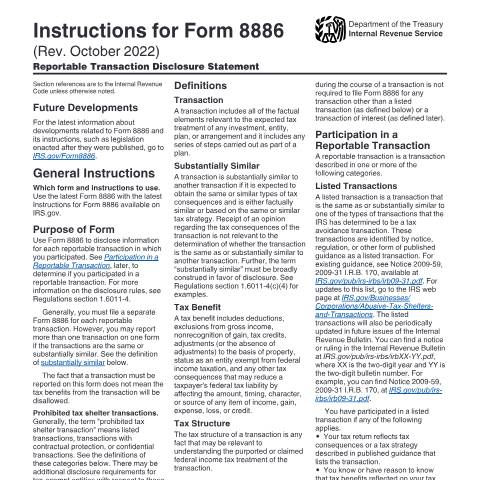 Document preview: IRS Instructions i8886 — IRS, United States (CERFA n°INST-8886)