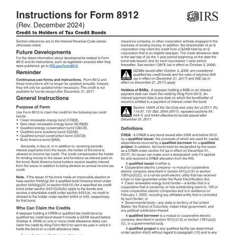 Document preview: IRS Instructions i8912 — IRS, United States (CERFA n°INST-8912)